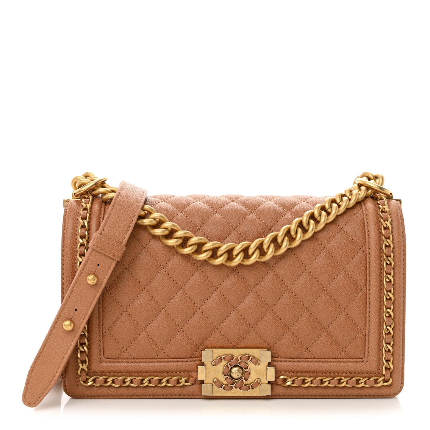 Caviar Quilted Chain Around Medium Boy Flap Beige