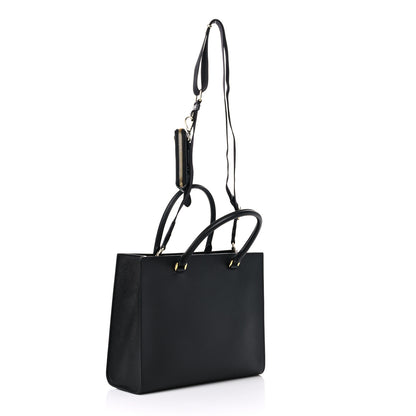 Prada Saffiano Lux Logo Embossed Medium Shoulder Tote Handbag Black 3 of 9