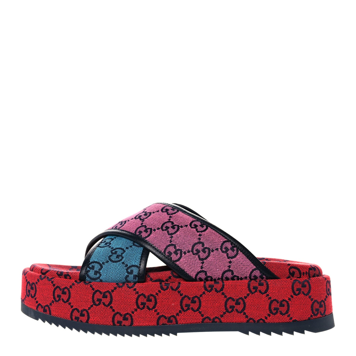 Gucci Monogram Multicolor Criss Cross Platform Slide Sandals 39 Light Blue Blue Pink Red 1 of 9