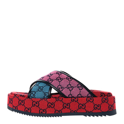 Gucci Monogram Multicolor Criss Cross Platform Slide Sandals 39 Light Blue Blue Pink Red 1 of 9