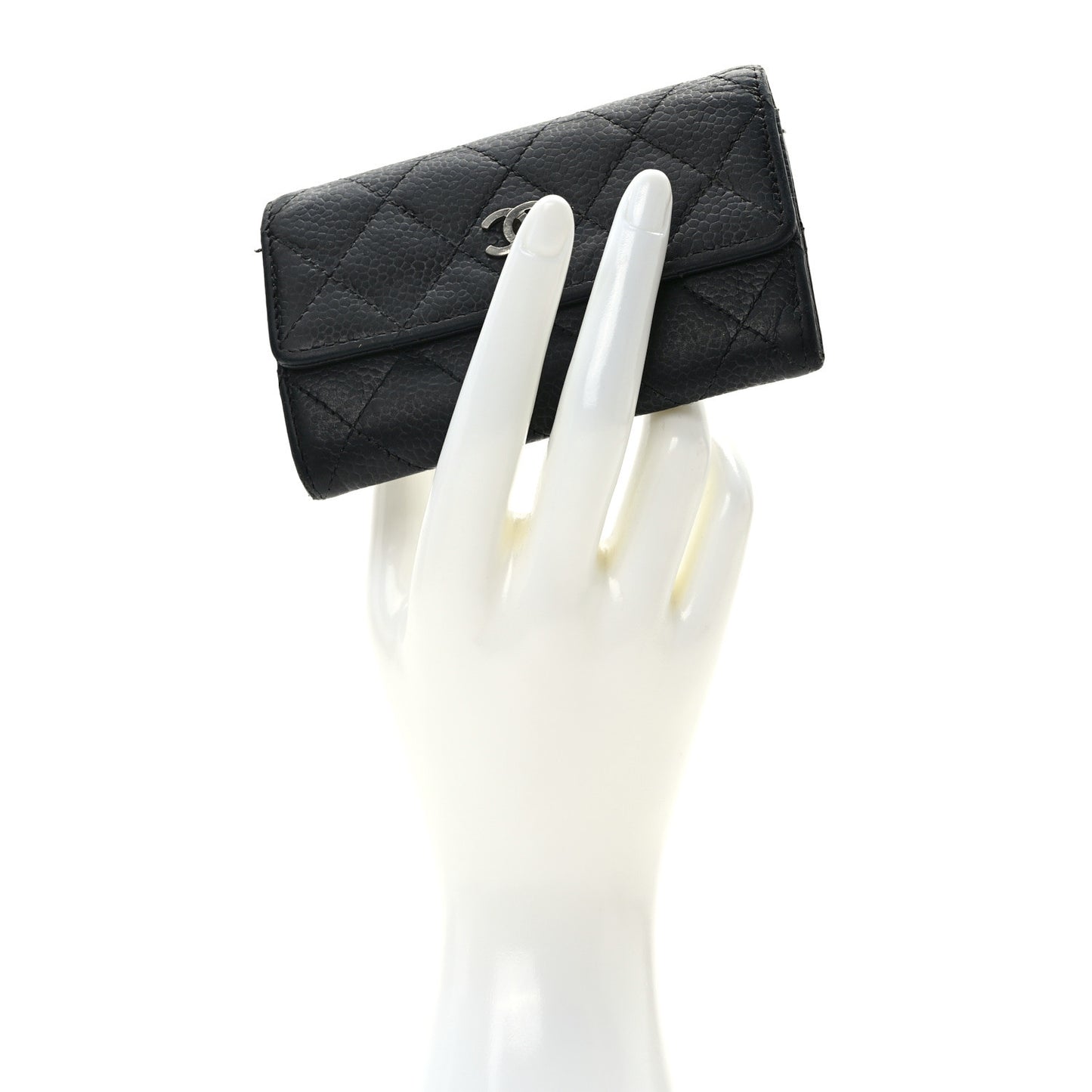 Caviar Quilted Flap Card Holder Black