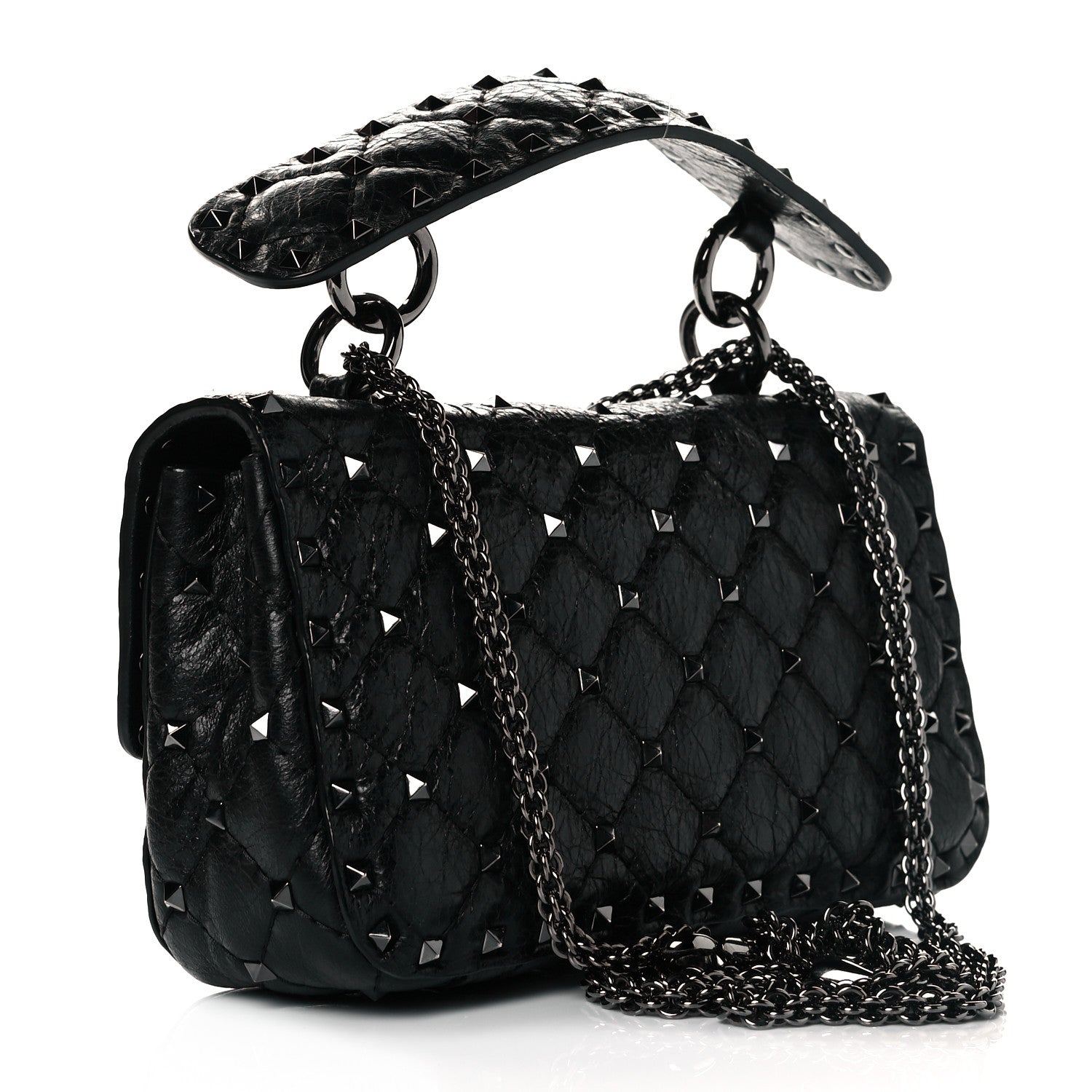 Valentino Garavani Craquele Nappa Small Rockstud Spike Shoulder Bag Black 2 of 7