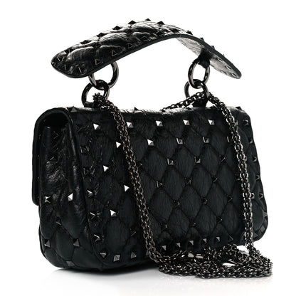Valentino Garavani Craquele Nappa Small Rockstud Spike Shoulder Bag Black 2 of 7