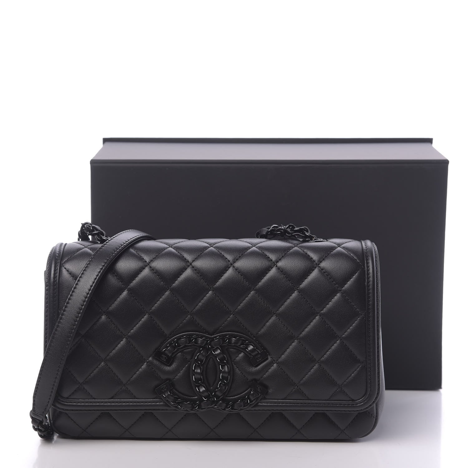 Chanel Calfskin Quilted Medium CC Filigree Flap Black 11 of 11