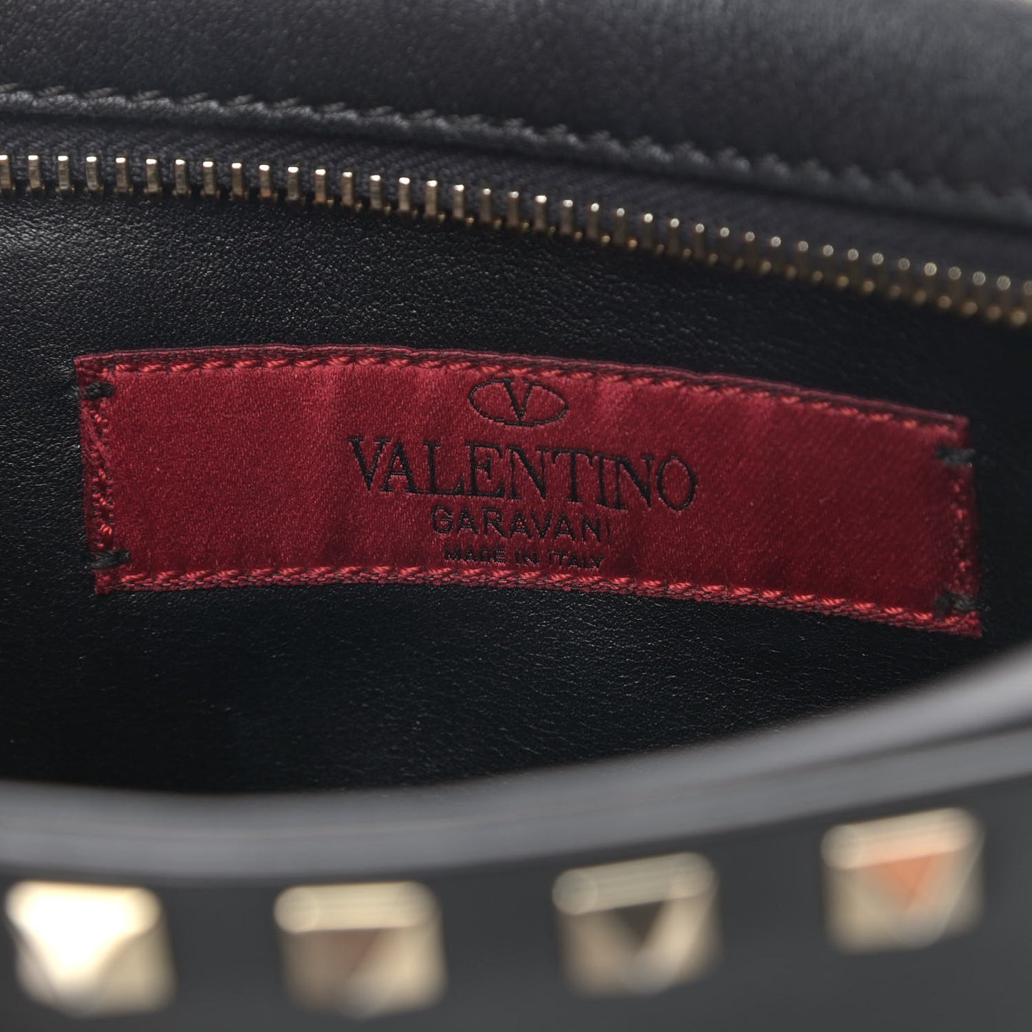 Calfskin Small Rockstud Chain Camera Crossbody Bag Black