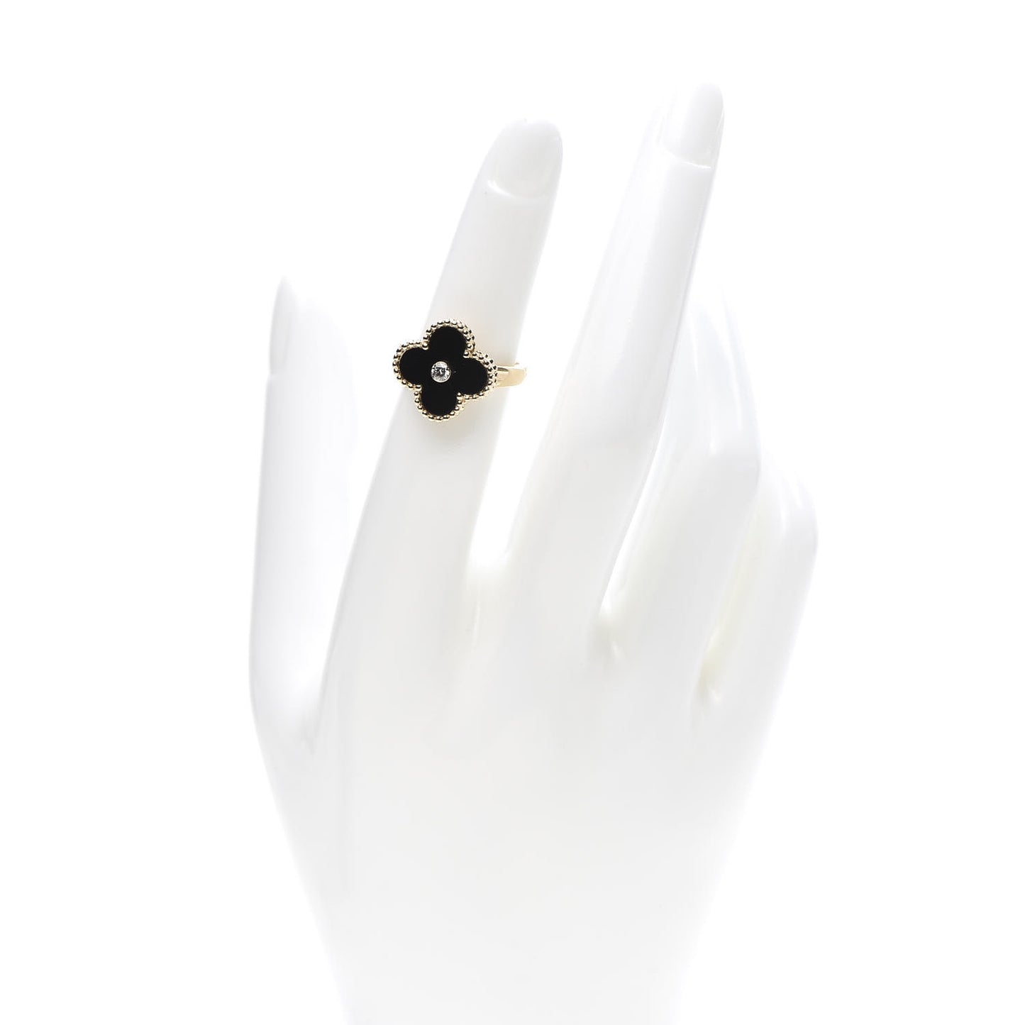 18K Yellow Gold Diamond Black Onyx Vintage Alhambra Ring 48 4.5