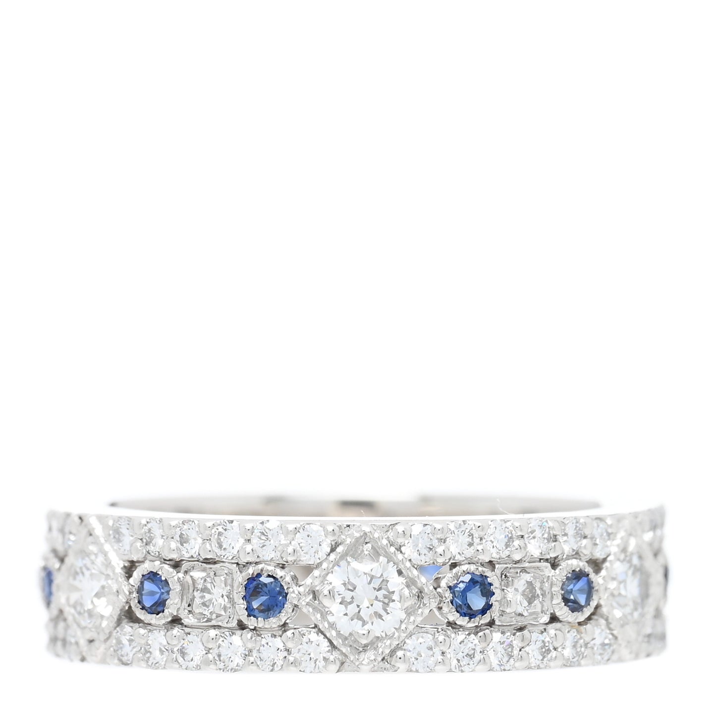 Platinum Diamond Blue Sapphire 4.5mm Jazz Band Ring 47 4