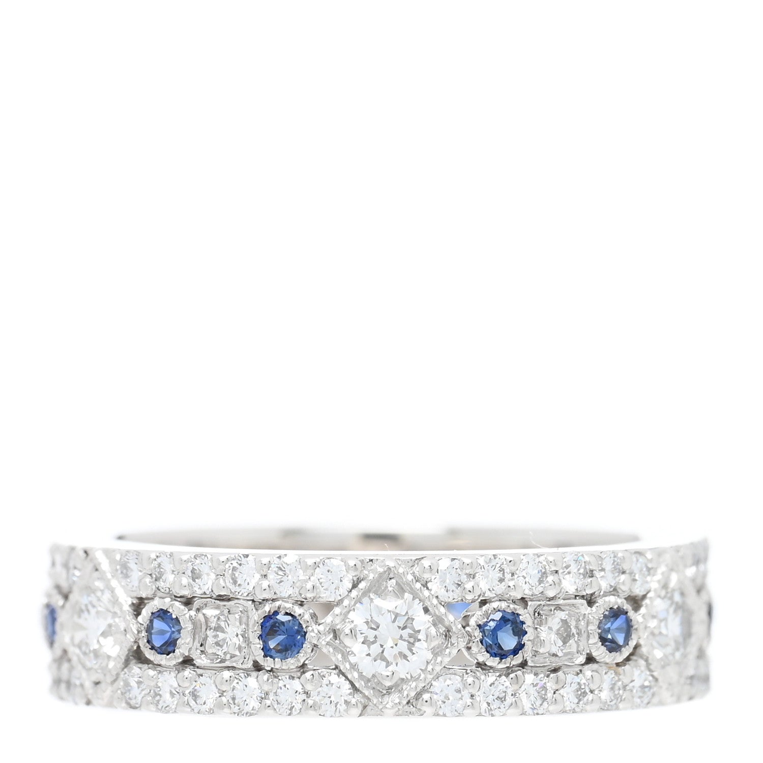 Tiffany Platinum Diamond Blue Sapphire 4.5mm Jazz Band Ring 47 4 3 of 5