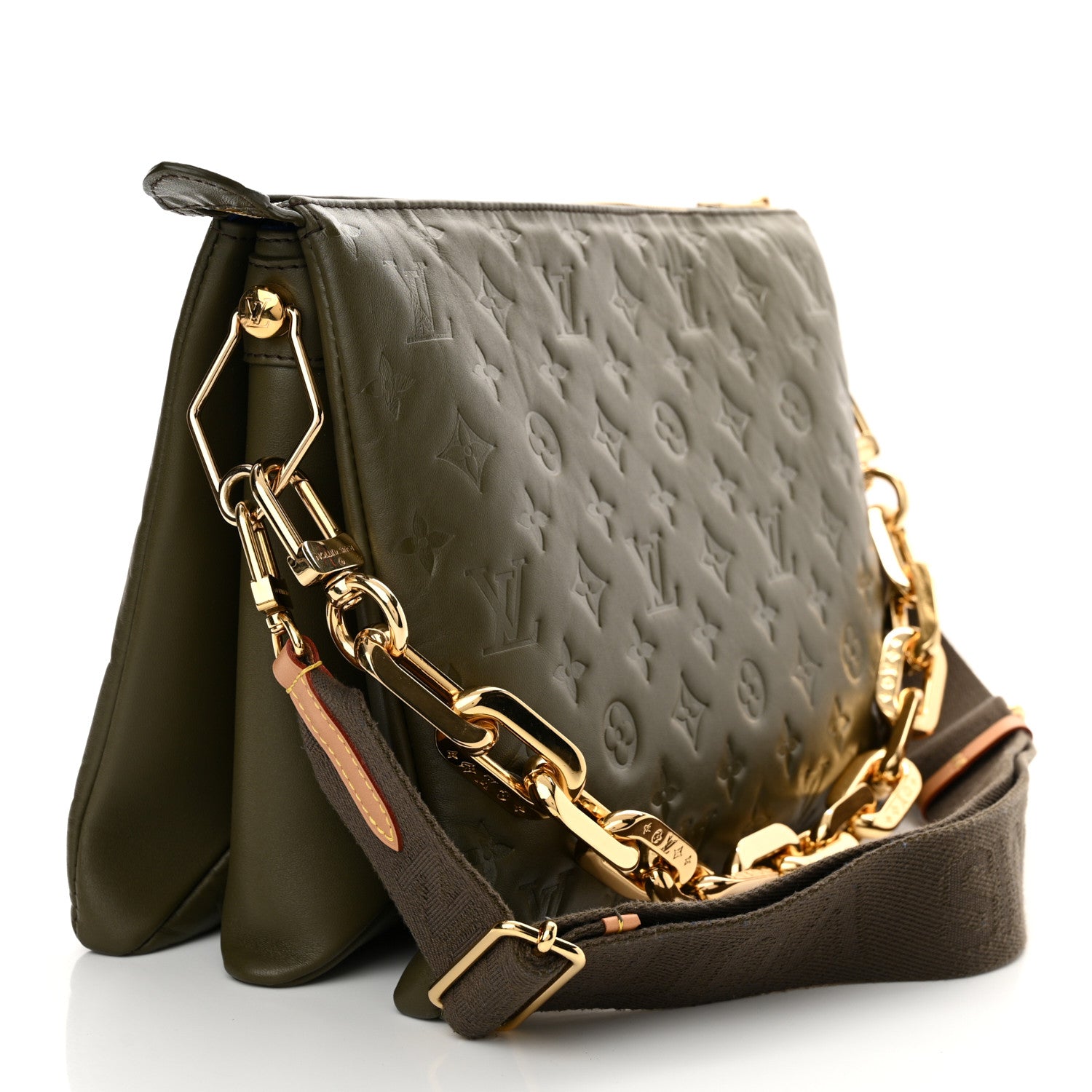 Louis Vuitton Lambskin Embossed Monogram Coussin MM Khaki 3 of 9