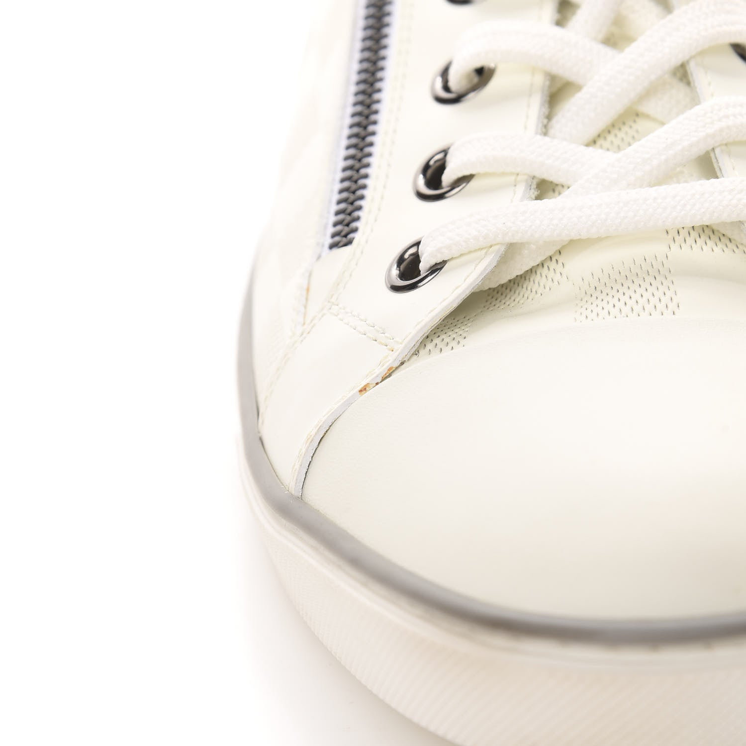 Louis Vuitton Calfskin Suede Damier Infini Mens Aventure Zip Up Sneaker 9 White 11 of 12