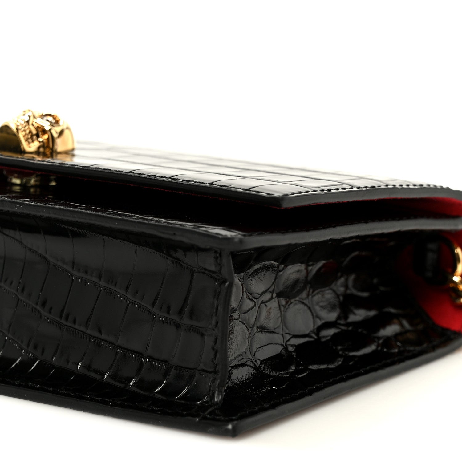 Alexander McQueen Calfskin Crocodile Embossed Skull Mini Shoulder Bag Black 10 of 10