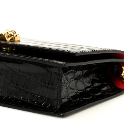 Alexander McQueen Calfskin Crocodile Embossed Skull Mini Shoulder Bag Black 10 of 10