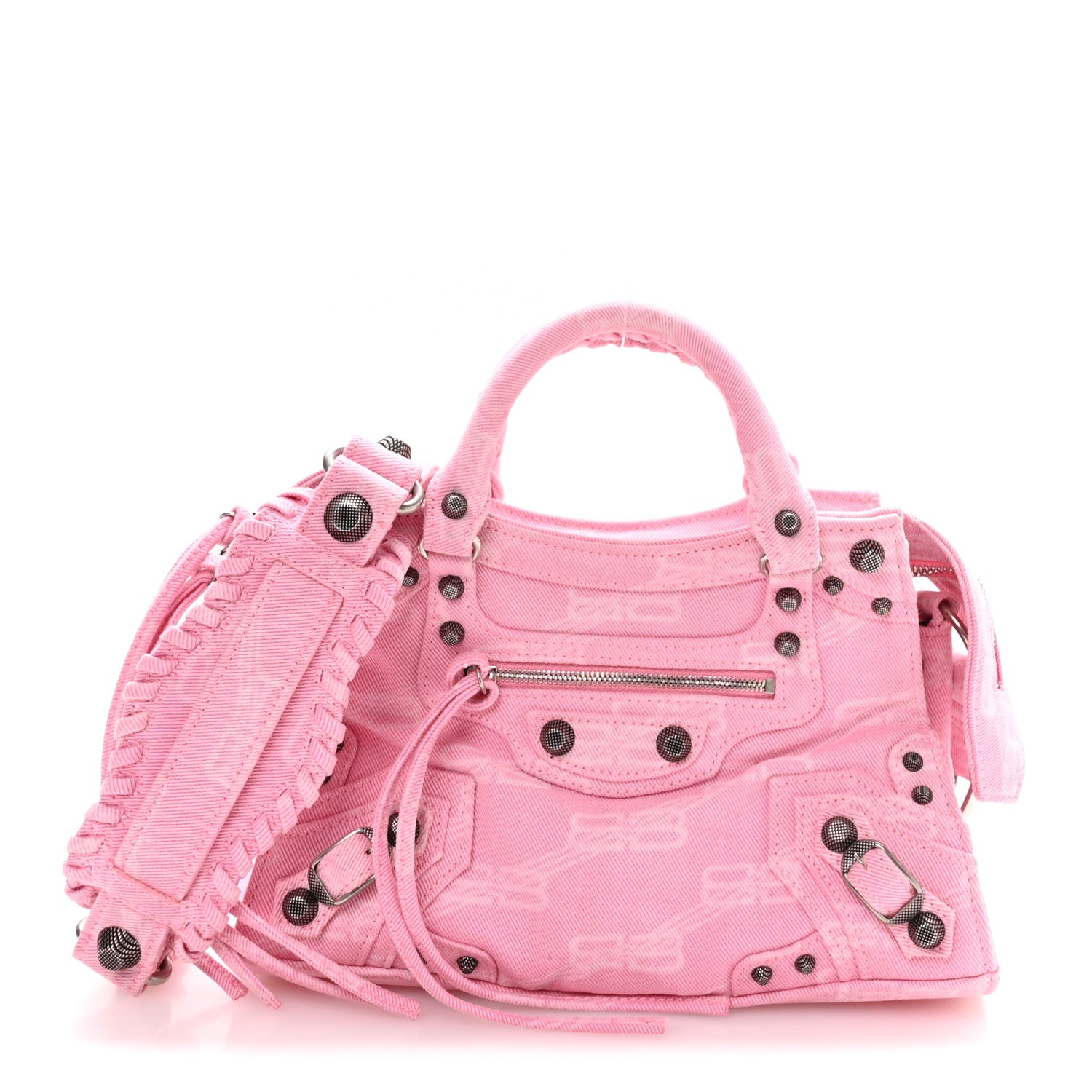 Balenciaga Denim BB Monogram Neo Cagole Handbag XS Pink 1 of 11