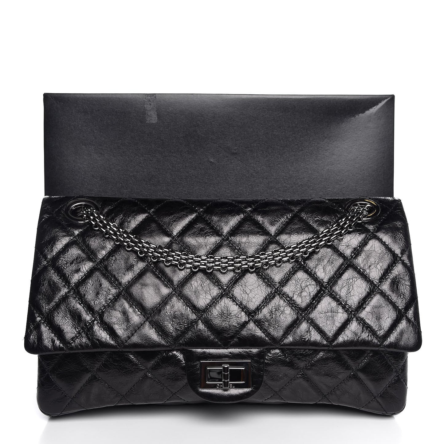 Metallic Aged Calfskin Quilted 2.55 Reissue 228 Flap Black