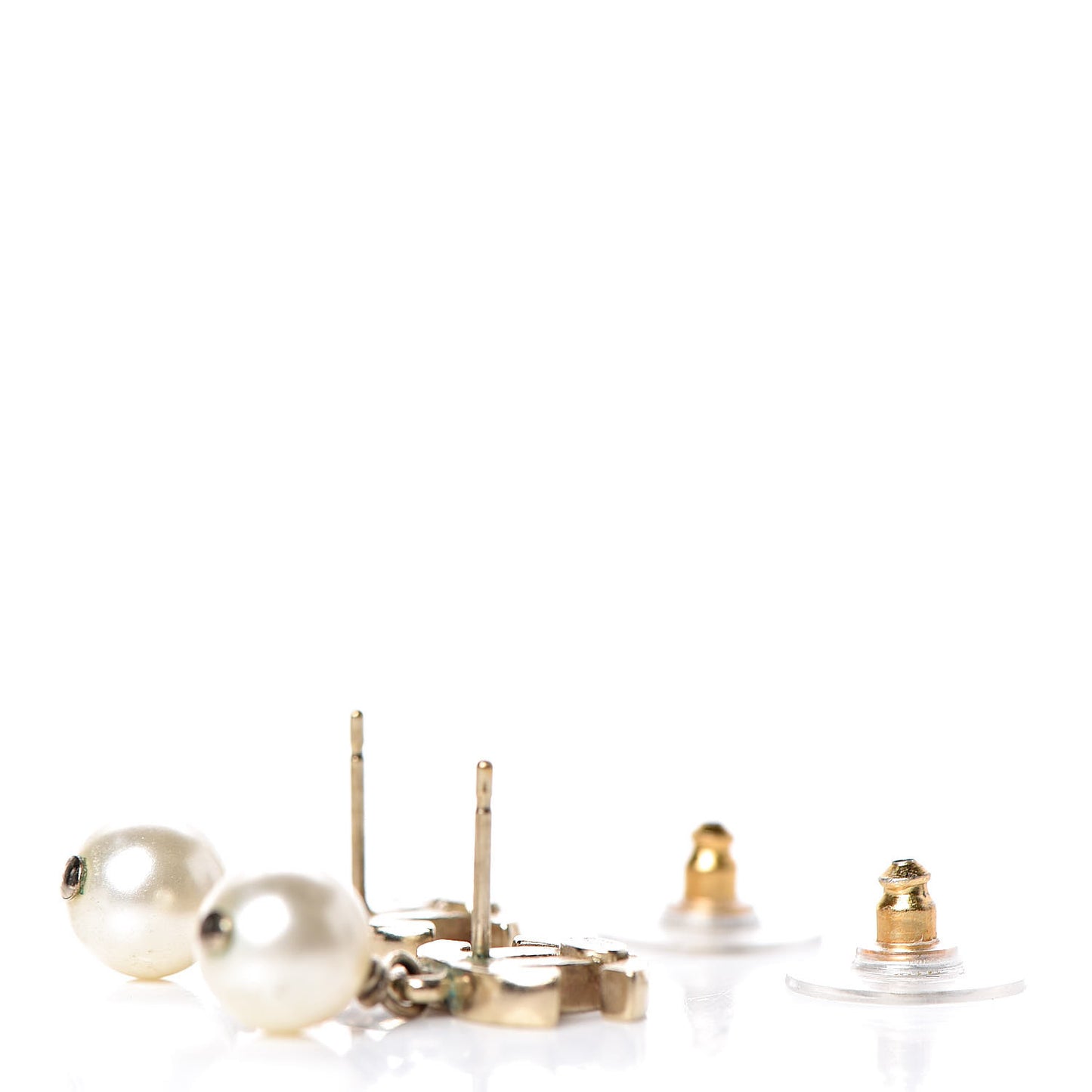 Pearl Quilted CC Drop Earrings Gold