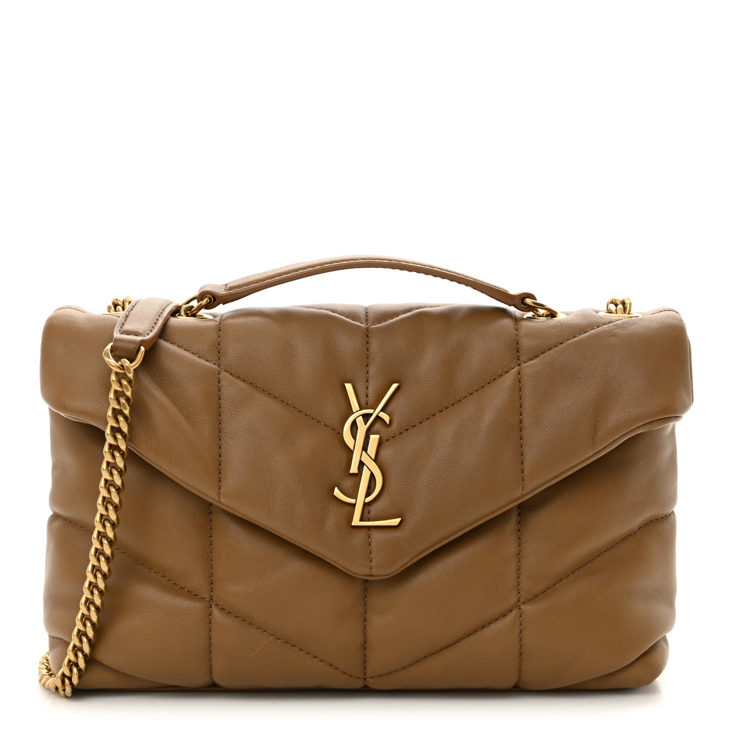 Saint Laurent Lambskin Quilted Toy Loulou Puffer Monogram Chain Satchel Dark Cork 1 of 10