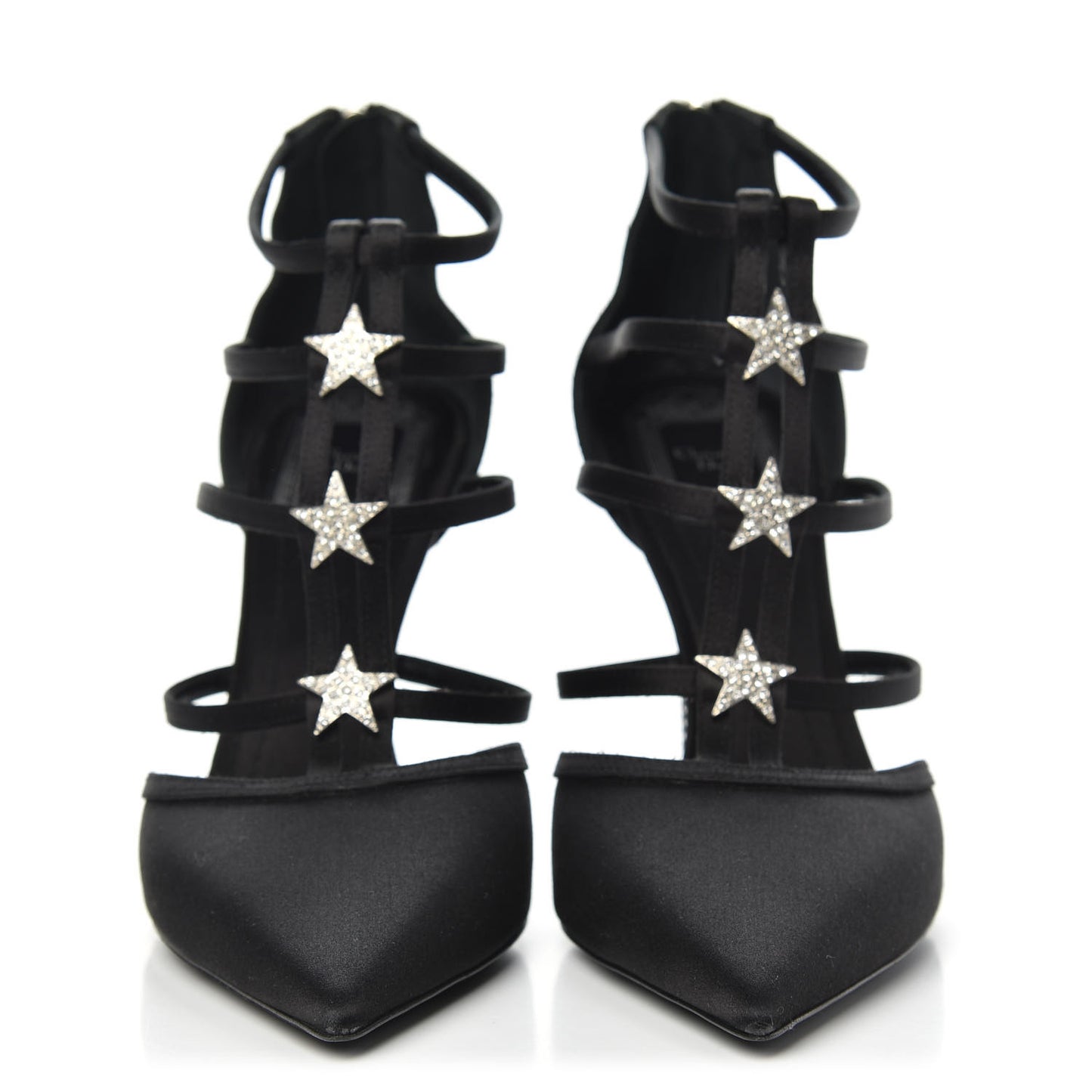 Satin Crystal Star Strap Sandals 38.5 Black