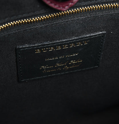 Burberry Grainy Calfskin House Check Medium Banner Tote Mahogany Red 6 of 12