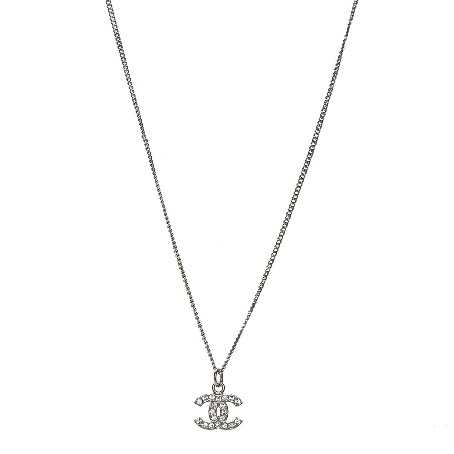 Chanel Crystal Timeless CC Necklace Silver 1 of 5