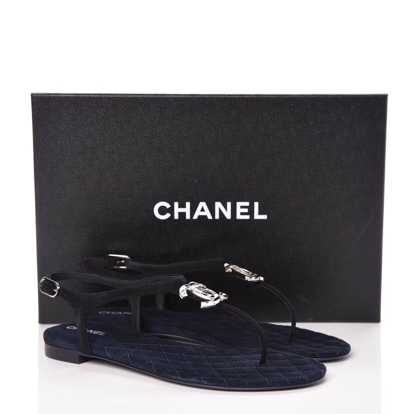 Suede Calfskin CC Thong Sandals 36 Black