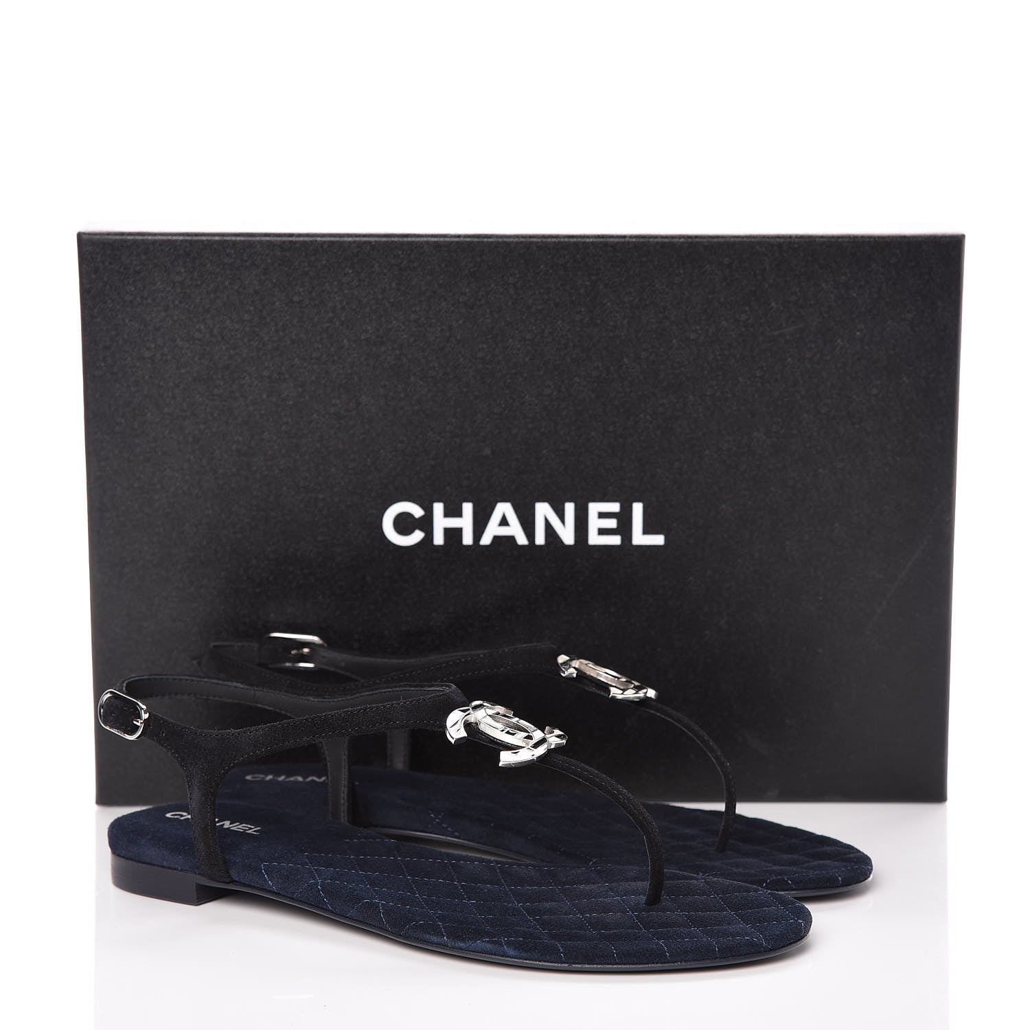 Chanel Suede Calfskin CC Thong Sandals 36 Black 8 of 8