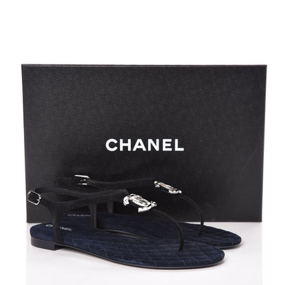 Chanel Suede Calfskin CC Thong Sandals 36 Black 8 of 8