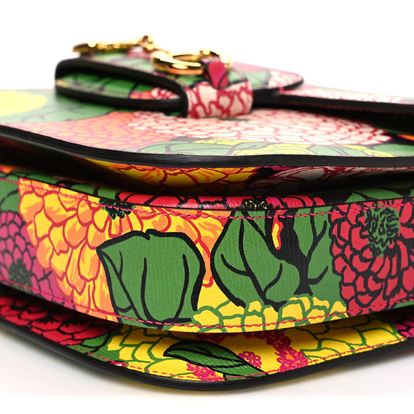 X KEN SCOTT New Shangai Calfskin Pomponica Print Horsebit 1955 Shoulder Bag Multicolor Fuxia Pompon
