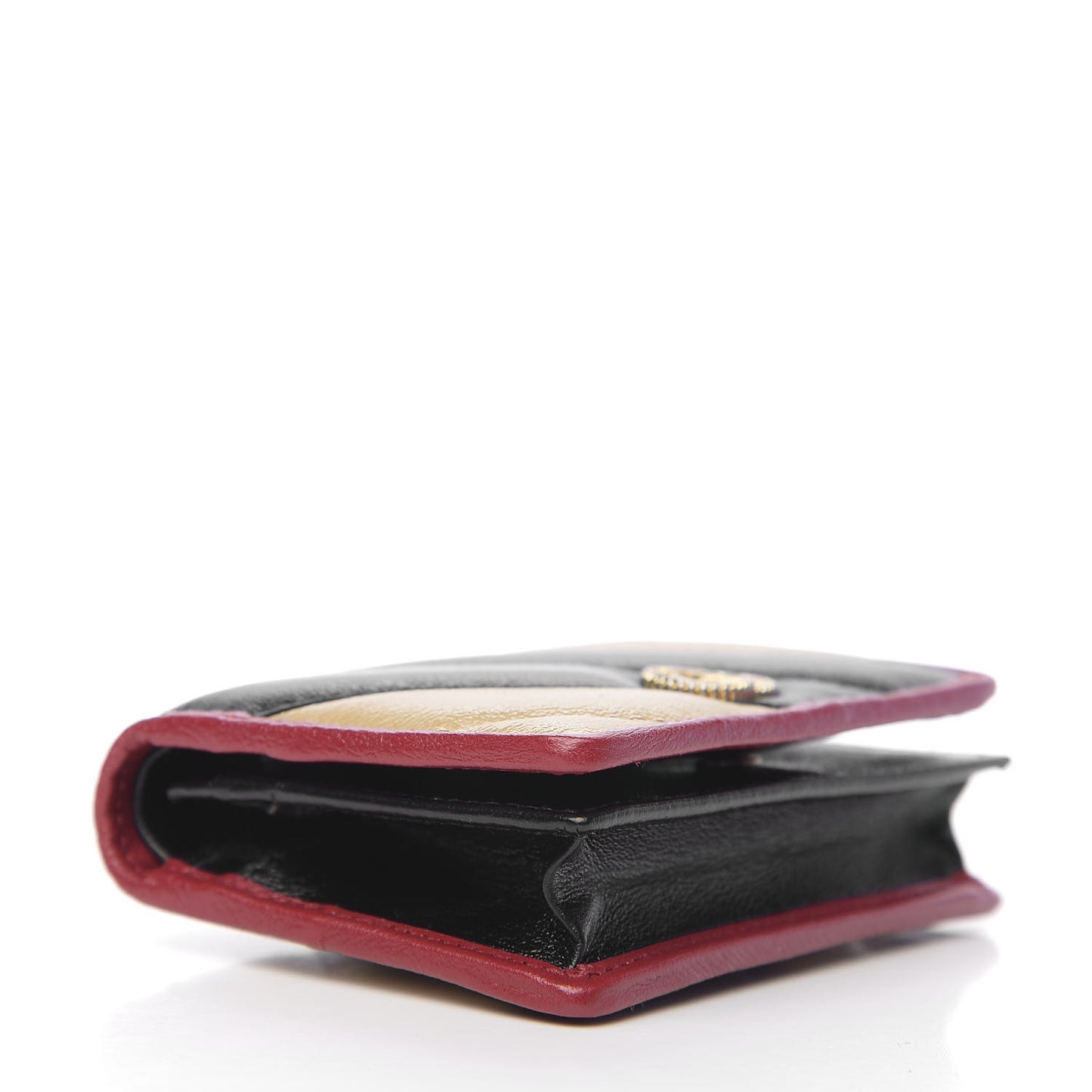 Azalea Calfskin Matelasse Diagonal Patchwork Torchon GG Marmont Card Case Wallet Black Beige Romantic Cerise