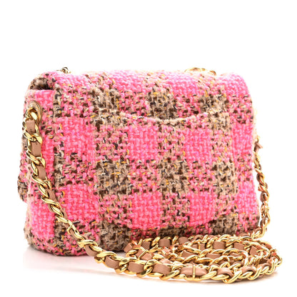 Chanel Wool Tweed Quilted Small Elegant Chain Flap Pink Brown 3 of 10