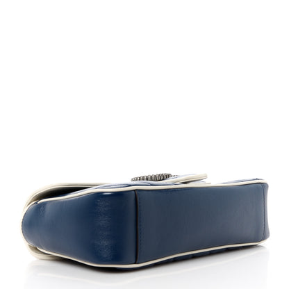Gucci Vintage Effect Calfskin Matelasse Diagonal Small Torchon GG Marmont Shoulder Bag Blue Agata Mystic White 4 of 11