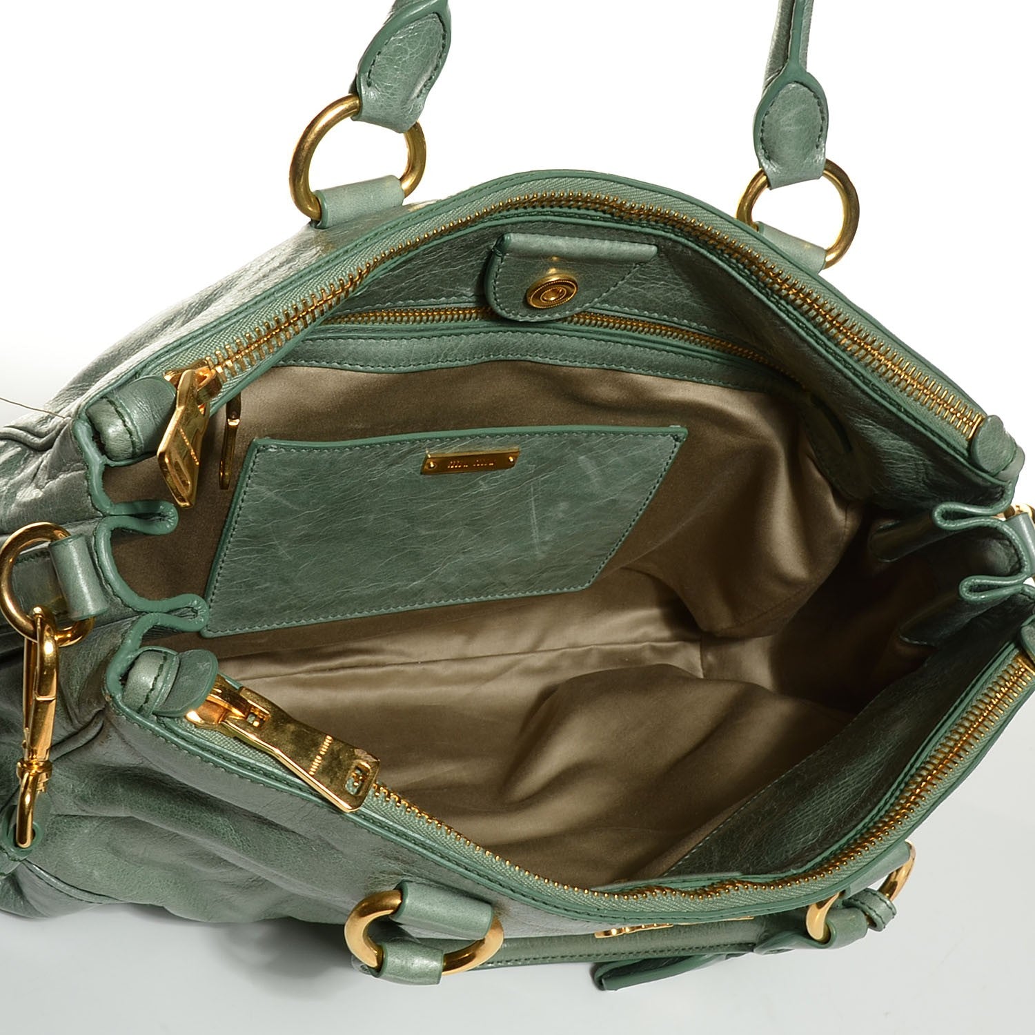 Miu Miu Vitello Shine Double Zip Tote Agave 5 of 9