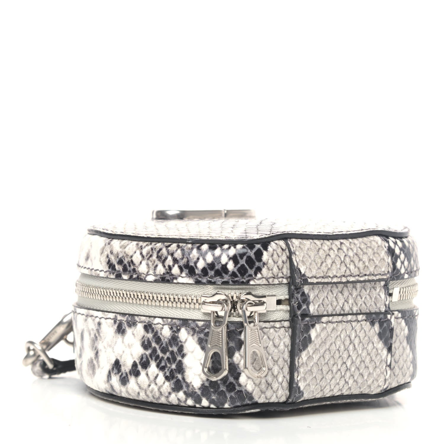 Balenciaga Grained Calfskin Python Effect Sharp Vanity Round Bag Mini Black White 3 of 4