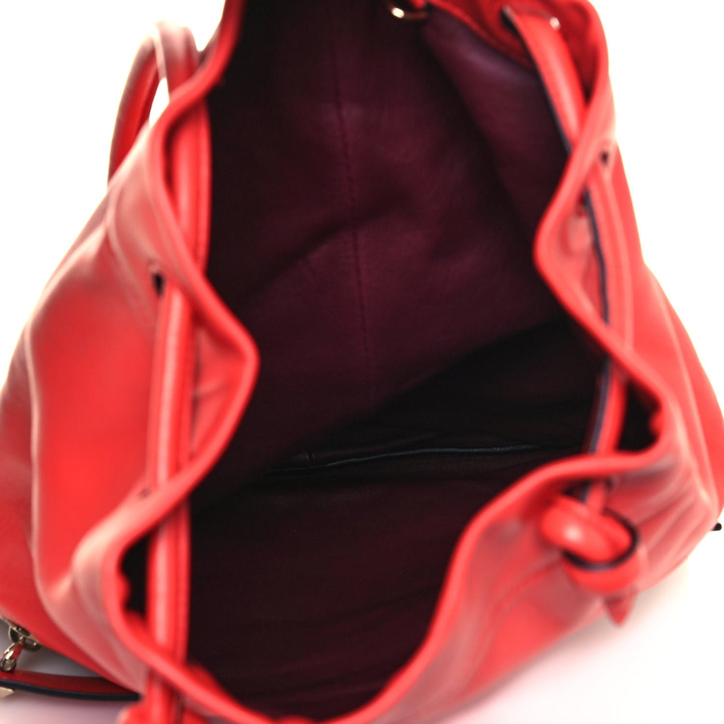 Calfskin Rockstud Bi-Color Drawstring Backpack Red Beige