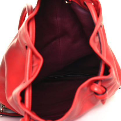 Valentino Garavani Calfskin Rockstud Bi-Color Drawstring Backpack Red Beige 4 of 12