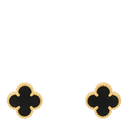 Van Cleef & Arpels 18K Yellow Gold Black Onyx Sweet Alhambra Earrings 1 of 5