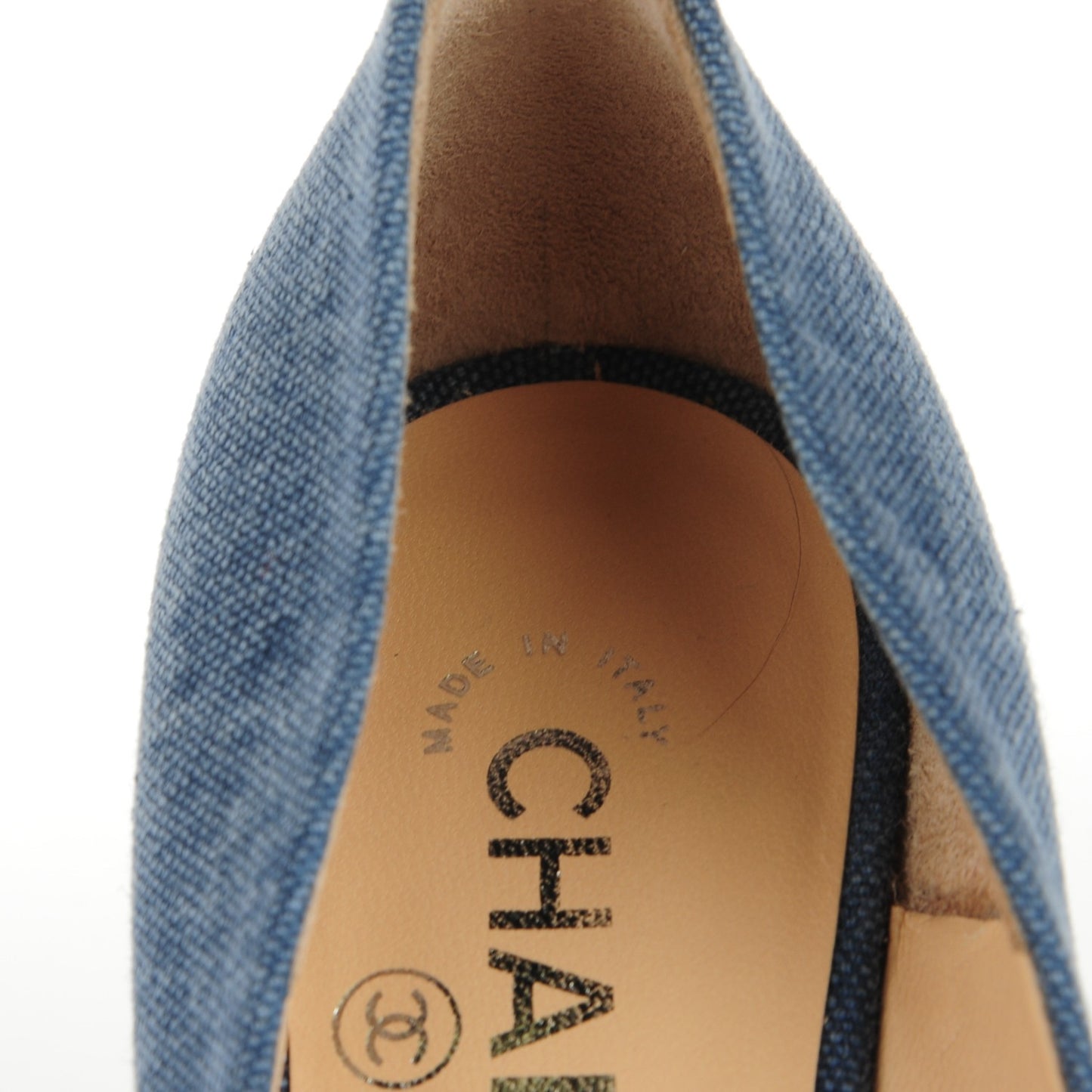 Denim Chain Around Cap Toe Platform Pumps 37.5 Blue Gris Fonce