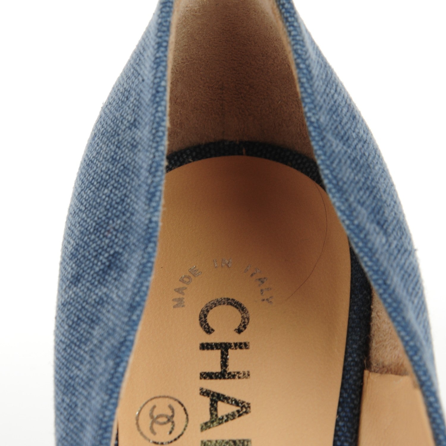 Chanel Denim Chain Around Cap Toe Platform Pumps 37.5 Blue Gris Fonce 7 of 9