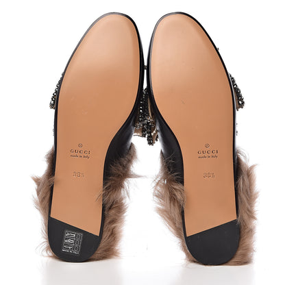 Gucci Malaga Kid Fur Crystal Bow Embroidered Womens Princetown Slippers 38.5 Black 7 of 9