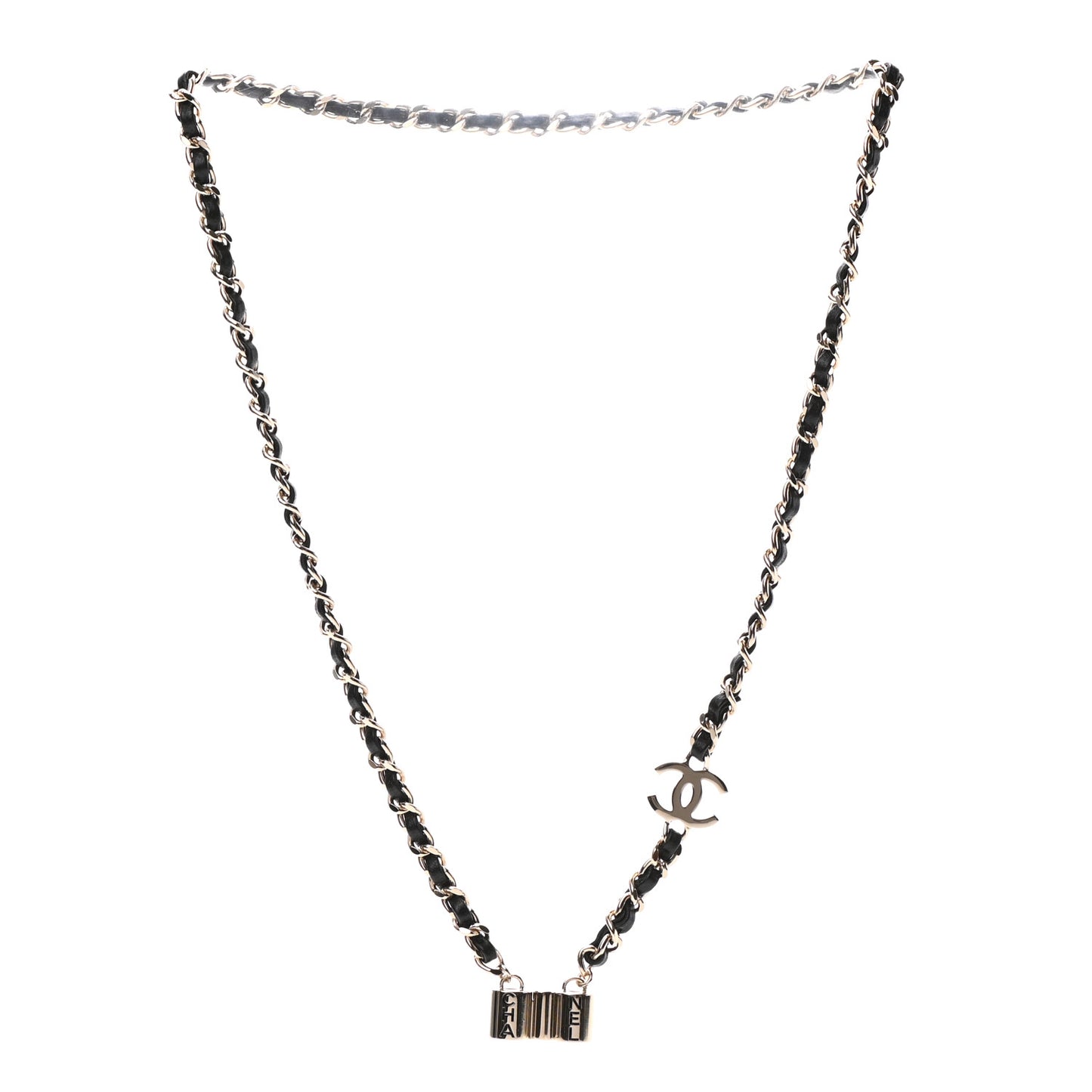 Metal Lambskin CC AirPods Necklace Gold Black