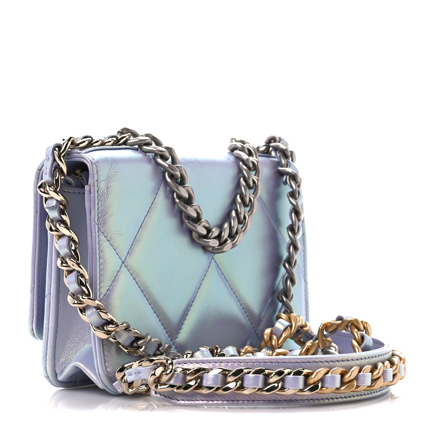 Chanel Iridescent Calfskin Quilted Chanel 19 Wallet On Chain WOC Light Purple 3 of 11