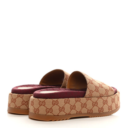 Gucci Canvas GG Monogram Angelina Platform Slide Sandals 37 Beige Ruggine 4 of 8