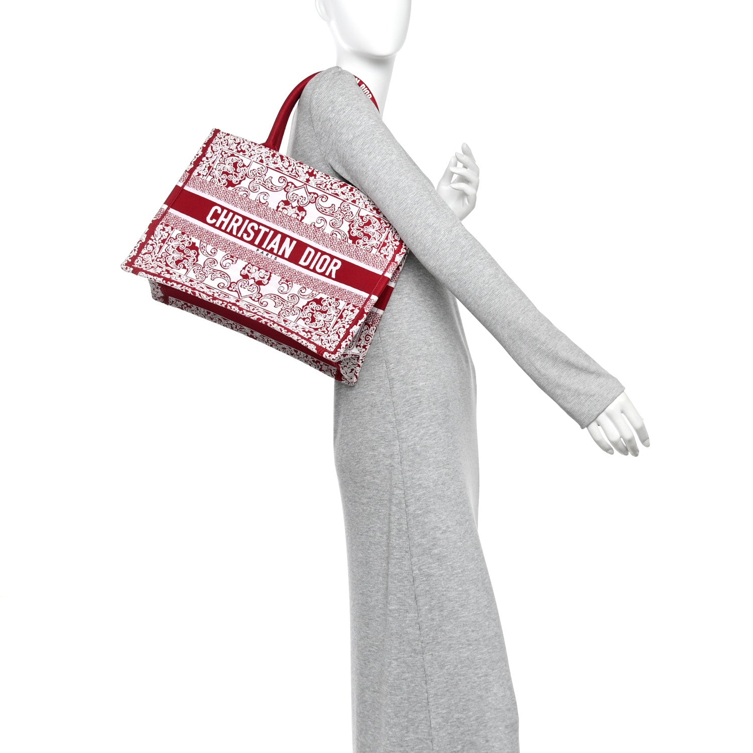 Christian Dior Canvas Embroidered Medium Book Tote Red White 2 of 11