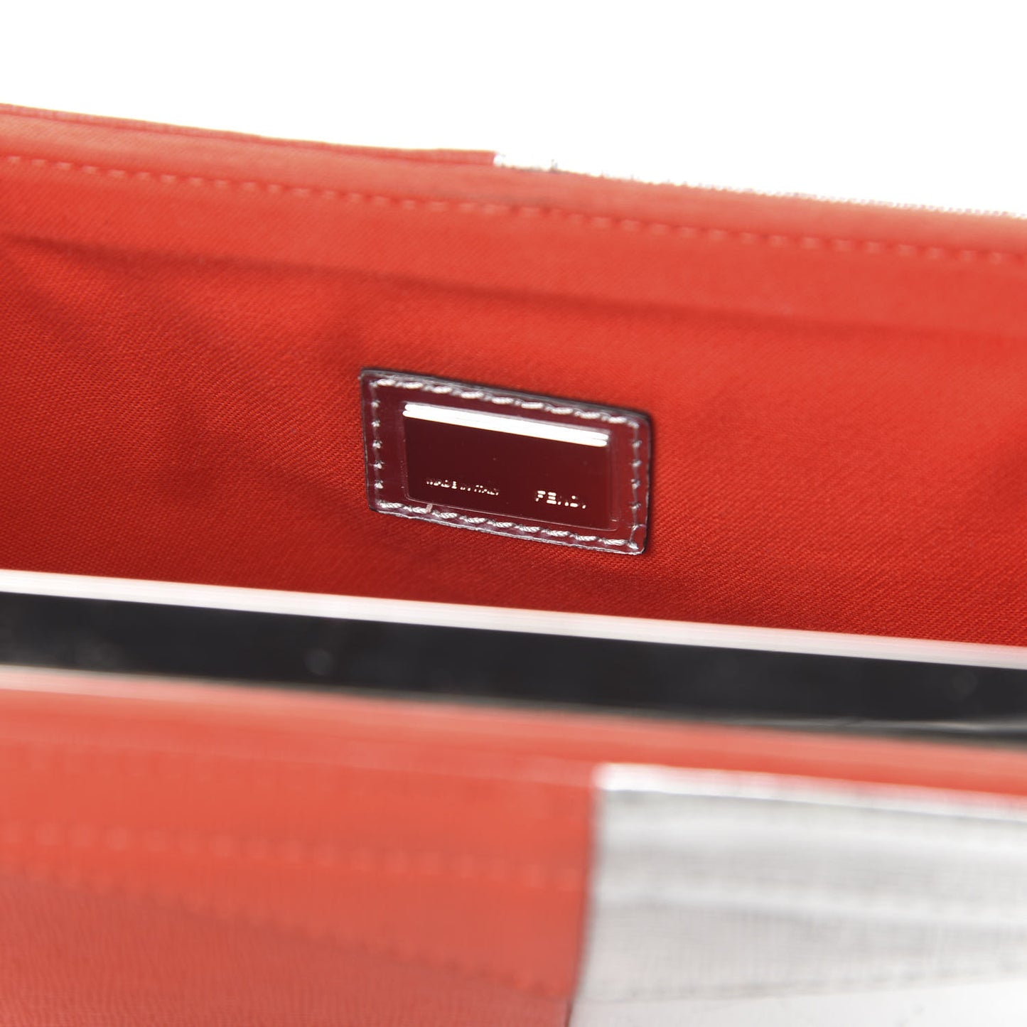 Metallic Saffiano Bi-Color Chain Clutch Bag Papavero Argento