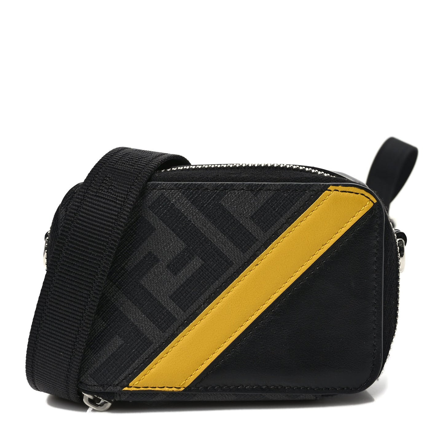 Glazed Fabric Vitello Cover Grace FF 1974 Diagonal Mini Camera Case Black Sunflower