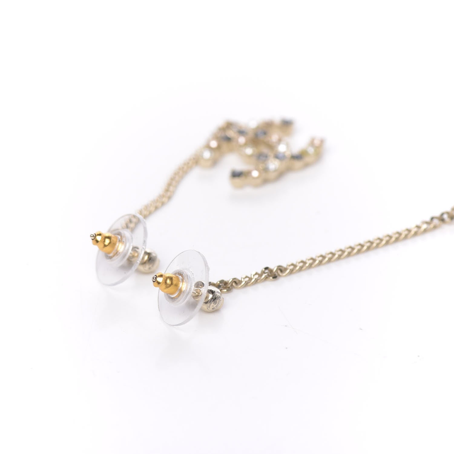 Chanel Crystal CC Drop Earrings Pink Grey Gold 3 of 5