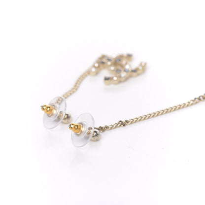Chanel Crystal CC Drop Earrings Pink Grey Gold 3 of 5