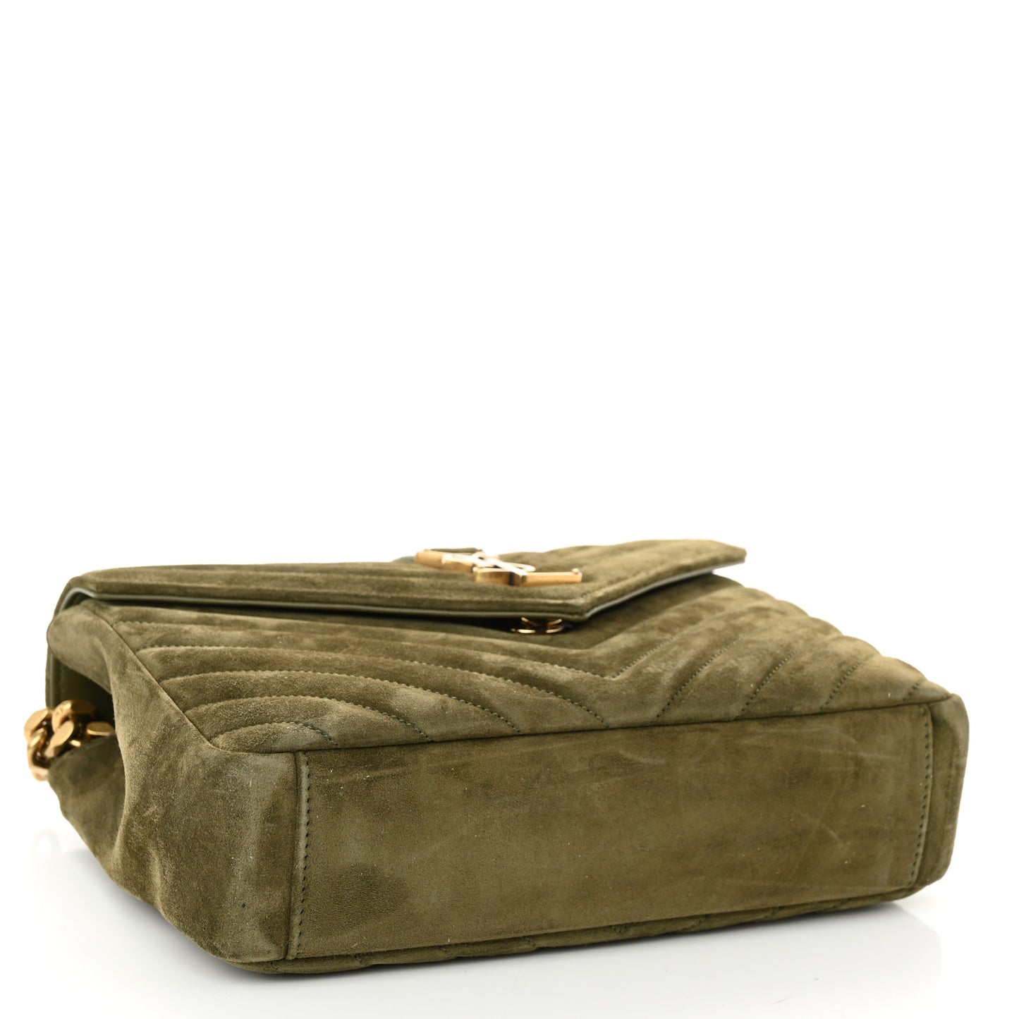 Suede Matelasse Chevron Monogram Medium College Bag Loden Green