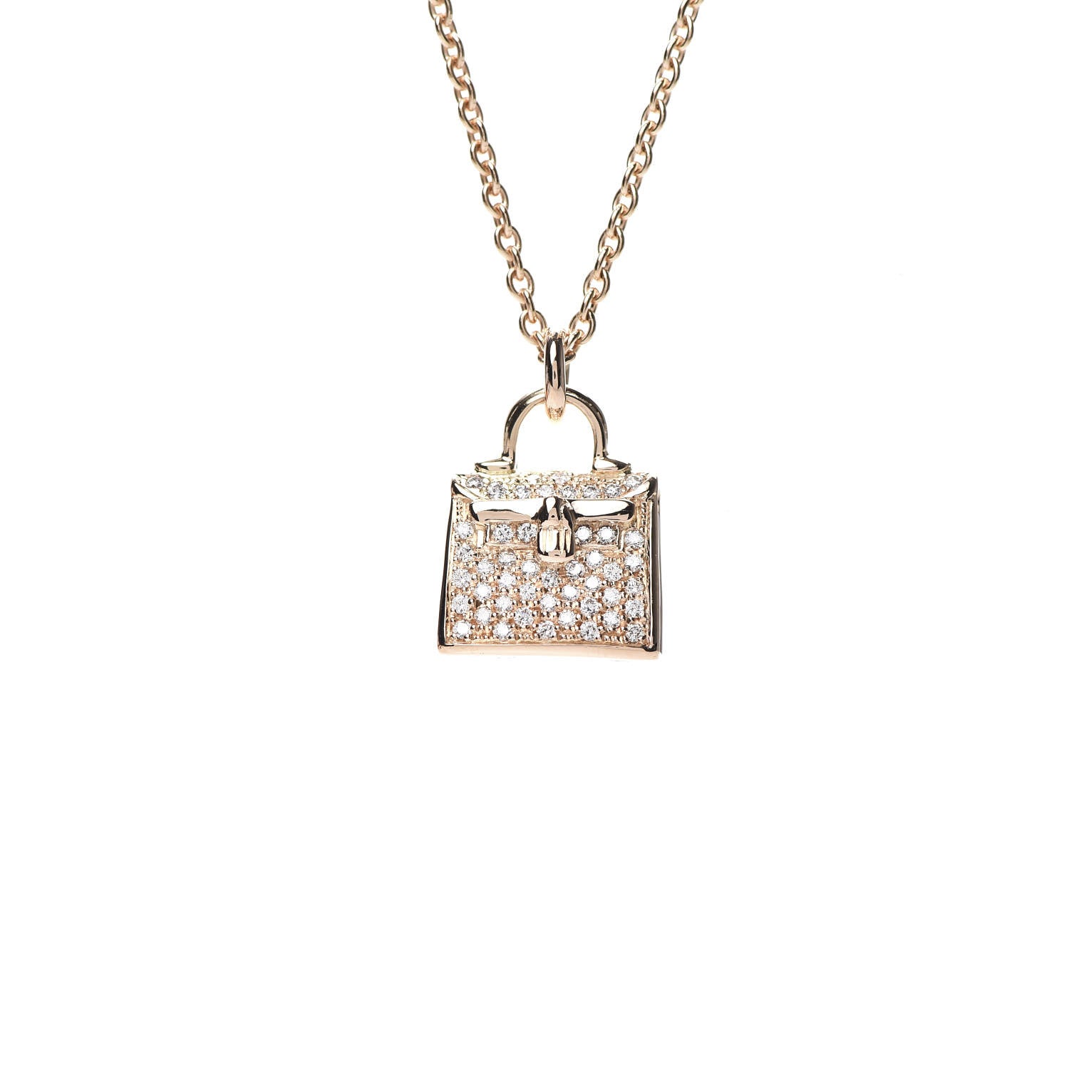 Hermes 18K Rose Gold Diamond Kelly Amulette Pendant Necklace 4 of 7