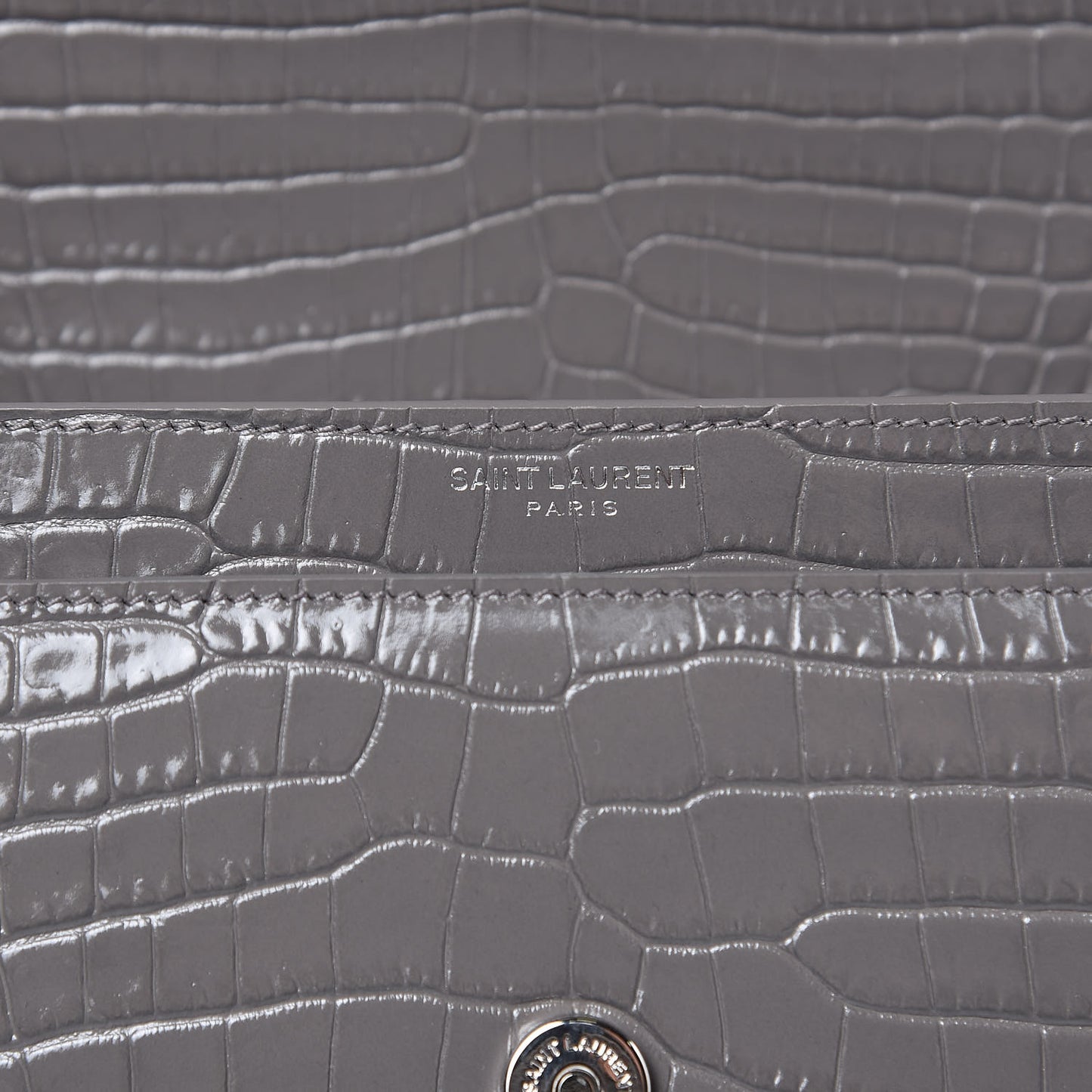 Calfskin Crocodile Embossed Medium Monogram Sunset Fog