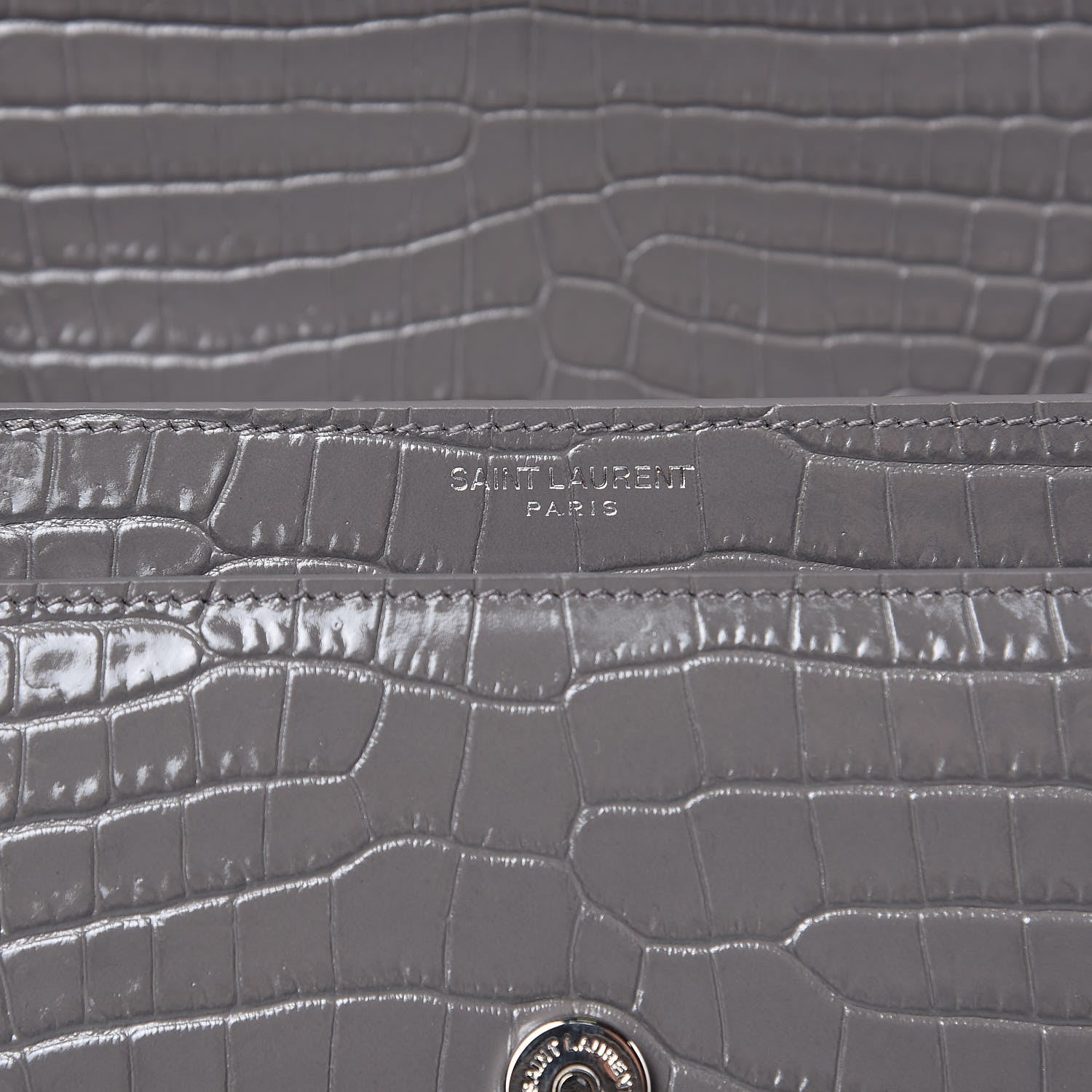 Saint Laurent Calfskin Crocodile Embossed Medium Monogram Sunset Fog 7 of 11